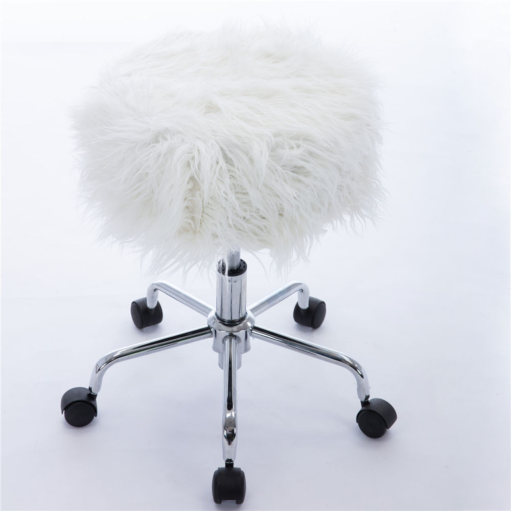 Swivel Stool Rolling Salon Bar Stool with White Plush Fur Facial