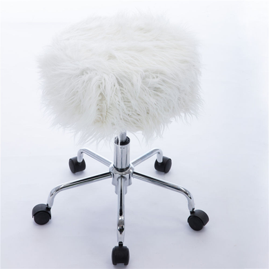 Swivel Stool Rolling Salon Bar Stool with White Plush Fur Facial Stool Chair with Wheels for Spa Tattoo Massage Gas Lift Height Adjustable