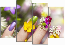 Load image into Gallery viewer, Nachic Wall 4 Piece Canvas Wall Art Fashion Woman Flower Nails Pictures Painting Beauty Salon Manicure Poster Canvas Print with Wooden Frame for Hands Spa Bathroom Ladies Makeup Dressing Room Decor
