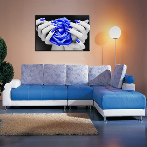 Levvarts Modern Canvas Wall Art Fashion Woman Nails Posters Black and Blue Rose Flower Pictures Painting for Beauty Salon Ladies Makeup Dressing Room Decor Ready to Hang