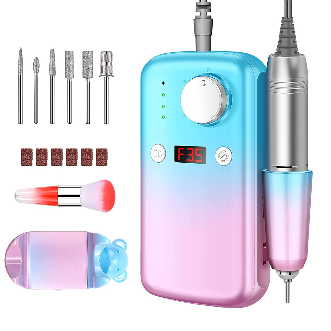 Rechargeable Nail Drill Machine 35000RPM Cordless Electric Nail File Professional Acrylic Nail Drill Kit for Gel Nails Manicure Pedicure Polishing Shape Tools for Home and Salon Use