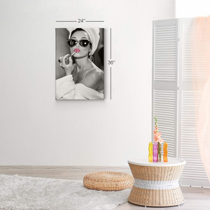 Audrey Hepburn Wall Art Makeup Pink Lipstick CANVAS PRINT Iconic Pop Art Pretty Beauty Black and White Home Decor Artwork Gallery Stretched and Ready to Hang - %100 Handmade in the USA - 12X8