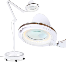 Load image into Gallery viewer, Brightech Lightview Pro 6 Wheel Rolling Base Magnifying Floor Lamp - Magnifier with Bright LED Light for Facials, Lash Extensions - Standing Mag Lamp for Sewing, Cross Stitch, Crafts

