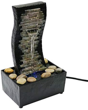 Load image into Gallery viewer, Nature&#39;S Mark 10&quot; H Slate Brick Wall Tabletop Water Fountain with Natural River Rocks and Color Changing LED Lights (Power Cord Attached)
