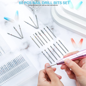 60 Pieces Diamond Nail Drill Bit Set Electric Cuticle Cleaner 3/32 Nail File Ceramic Nail Drill for Acrylic Manicure Pedicure Gel Nails Home Salon Use