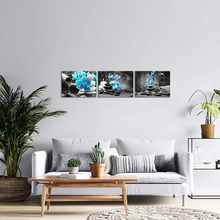 Load image into Gallery viewer, 3 Panels Spa Decor Zen Canvas Wall Art Spa Stones and Blue Orchid Flower Picture Prints Relax Painting Artwork for Home Bathroom Spa Salon Decoration Stretched and Framed Ready to Hang
