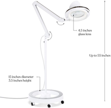 Load image into Gallery viewer, Brightech Lightview Pro 6 Wheel Rolling Base Magnifying Floor Lamp - Magnifier with Bright LED Light for Facials, Lash Extensions - Standing Mag Lamp for Sewing, Cross Stitch, Crafts
