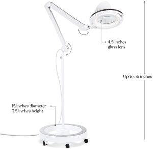 Brightech Lightview Pro 6 Wheel Rolling Base Magnifying Floor Lamp - Magnifier with Bright LED Light for Facials, Lash Extensions - Standing Mag Lamp for Sewing, Cross Stitch, Crafts