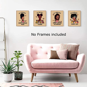 Motivational Black Girl Wall Art,Black Girl Inspirational Quotes Art Painting,African American Girl Art Painting, Abstract African American Woman Wall Art Decor for Home Bedroom - Set of 4 (8"X 10", No Frame