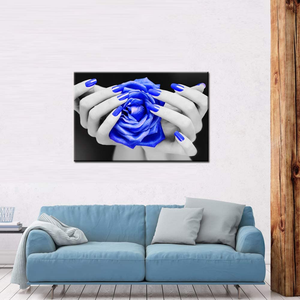Levvarts Modern Canvas Wall Art Fashion Woman Nails Posters Black and Blue Rose Flower Pictures Painting for Beauty Salon Ladies Makeup Dressing Room Decor Ready to Hang