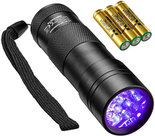 Load image into Gallery viewer, Dorlink UV Black Light Flashlight, Portable Pet Urine Detector, 51 LED 395Nm Handheld UV Flashlights for Dry Stains, Scorpions and Bed Bugs, Free UV Sunglasses and 3 AA Batteries Included (12-Leds)
