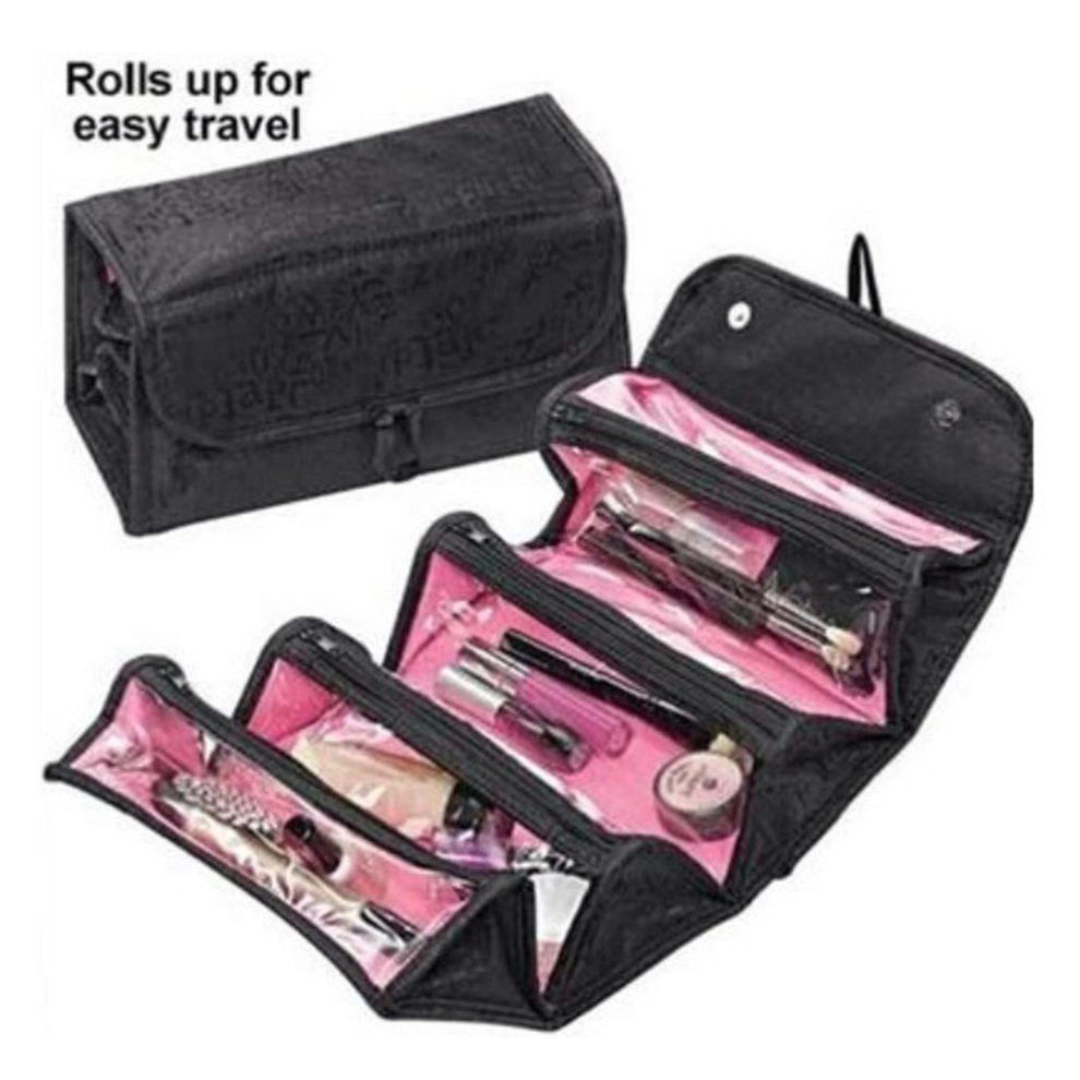 New Arrival Foldable Design Women Makeup Beauty Toiletry Storage Bag Waterproof Large Capacity Make up Organizer Pouch Bag Black