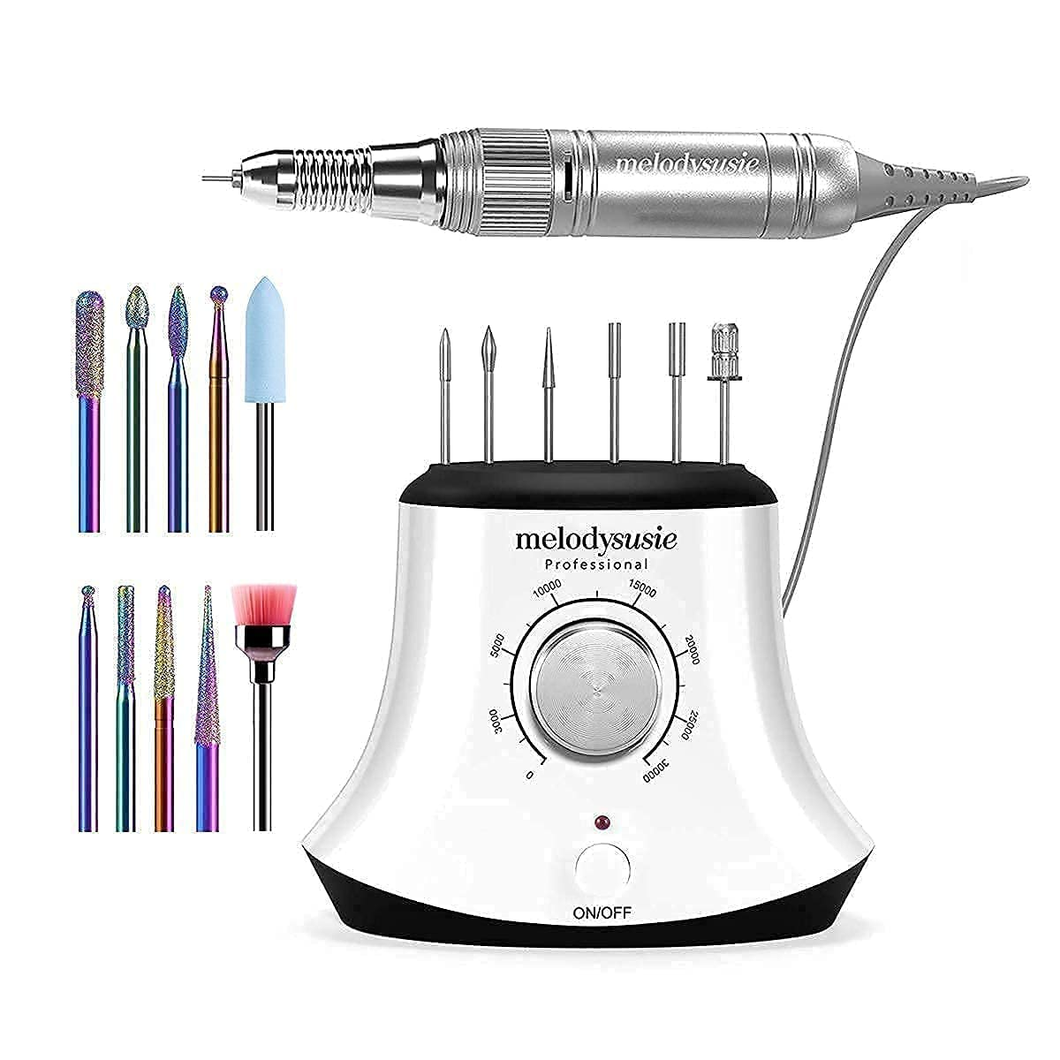 Melodysusie 30000 Rpm Professional Nail Drill-Scarlet, High Speed, Low Heat, Low Noise, Low Vibration, Portable Electric Efile Drill with 10 PCS Rainbow Diamond Bits for Acrylics Gel Nails