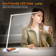 Load image into Gallery viewer, LED Desk Lamp with Wireless Charger, USB Charging Port, Lighting 10 Brightness Level, 5 Modes, Reading Light for Home, Office , Touch Control, Auto Timer Lamps, White
