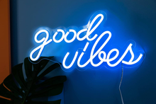 Load image into Gallery viewer, Good Vibes Neon Signs for Bedroom Wall Decor Powered by USB Neon Light, Ice Blue Color,16.1&quot;X8.3&quot;X0.6&quot;
