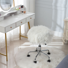 Load image into Gallery viewer, Swivel Stool Rolling Salon Bar Stool with White Plush Fur Facial Stool Chair with Wheels for Spa Tattoo Massage Gas Lift Height Adjustable
