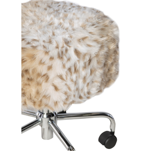 Linon Mallory Faux Fur Backless Rolling Stool in Brown