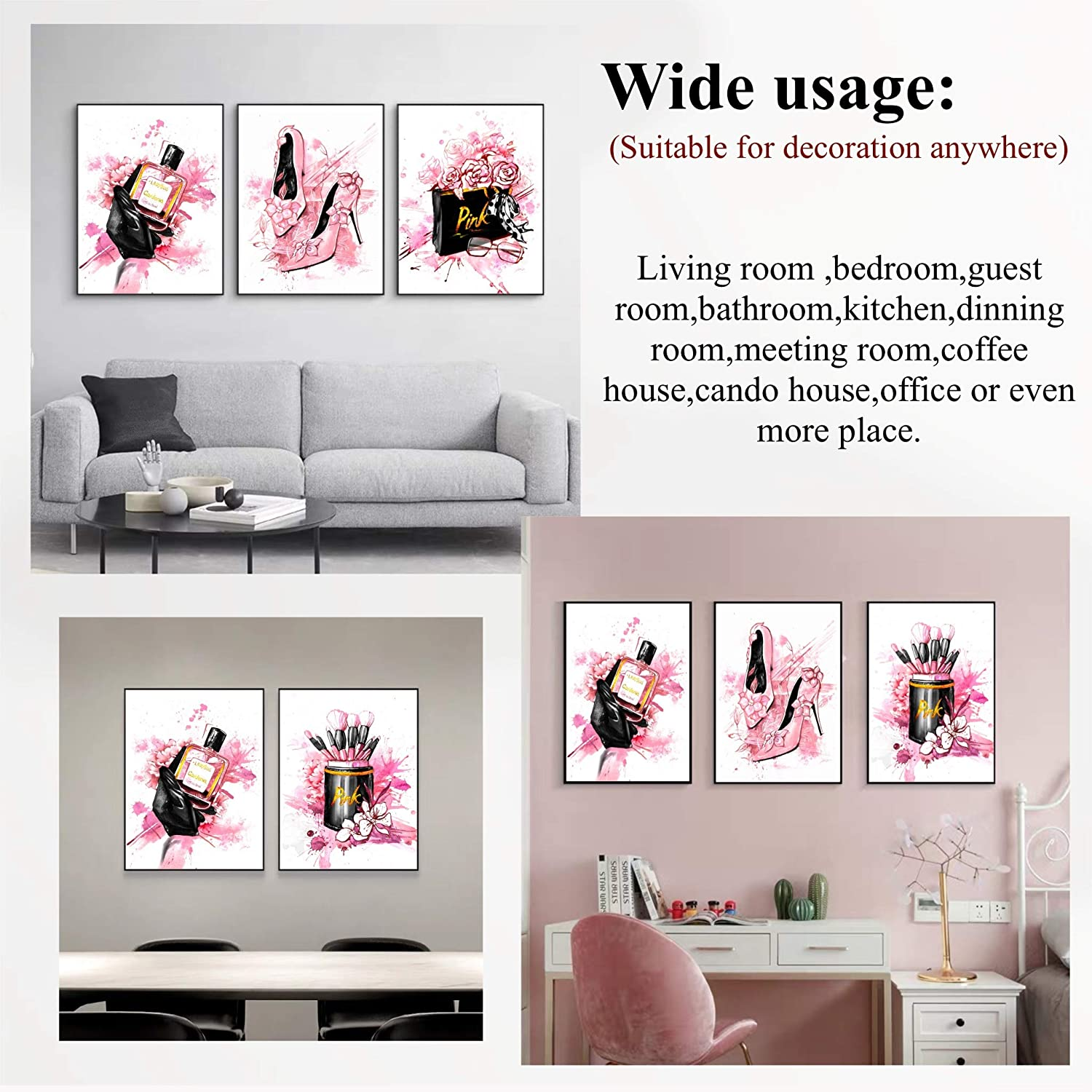 Meetdeceny Black And White Wall Art/Pink Book Pictures Room Decor for Teen  Girls/Women Handbag Perfume Wall Decor for Living Room/Fashion Canvas