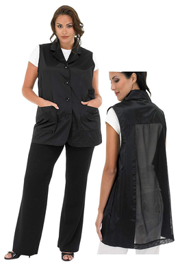 A Size above plus Size Vented Mesh Back Salon Stylist Vest, Cut for Curves, Stretch Mesh Back, Lower Pockets with Zippered Bottoms, Lightweight, Water Resistant Nylon/Poly, Black, 3X