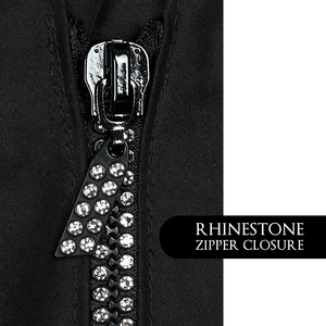 Betty Dain Glitz Rhinestone Zipper Salon Stylist Vest, Rhinestone Closure and Iridescent Fabric, V-Neckline, Adjustable Belt, Pockets with Zippered Bottoms, Water Resistant Lightweight, Black, M