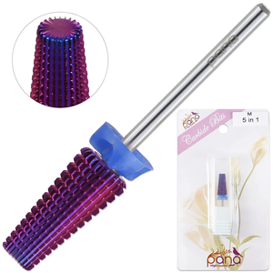 PANA Nail Carbide 5 in 1 Bit - Two Way Rotate Use for Both Left and Right Handed - Fast Remove Acrylic or Hard Gel - 3/32" Shank - Manicure, Nail Art, Drill Machine (Medium - M, Purple)