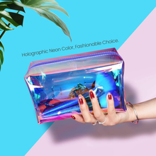 Load image into Gallery viewer, Cambond Holographic Makeup Bag Clear Cosmetic Bag Organizer Large Capacity Iridescent Makeup Pouch Clear Toiletry Pouch Hologram Clutch Cosmetic Pouch for Women Purple
