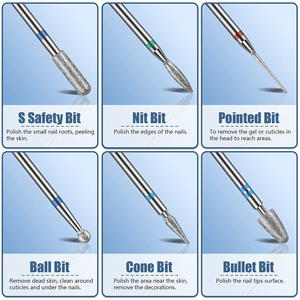 13PC Nail Drill Bits Set, Drill Bits for Nails, 3Pcs Tungsten Carbide Drill Bits+ 3Pcs Ceramic Efile Nail Drill Bits+ 6Pcs Diamond Drill Bits+ 1Pcs Brush, 3/32 Inch Nail Bits for Nail Drill