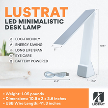 Load image into Gallery viewer, Lustrat LED Desk Lamp - Minimalistic Office Desk Lamp - Rechargeable Lamp with Bed, Study, and Work Desk Light Modes - Portable Table Desk Lamp for Back to School and Work from Home Set-Up - Silver

