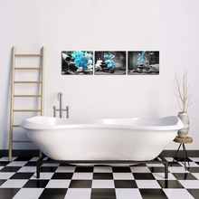 Load image into Gallery viewer, 3 Panels Spa Decor Zen Canvas Wall Art Spa Stones and Blue Orchid Flower Picture Prints Relax Painting Artwork for Home Bathroom Spa Salon Decoration Stretched and Framed Ready to Hang

