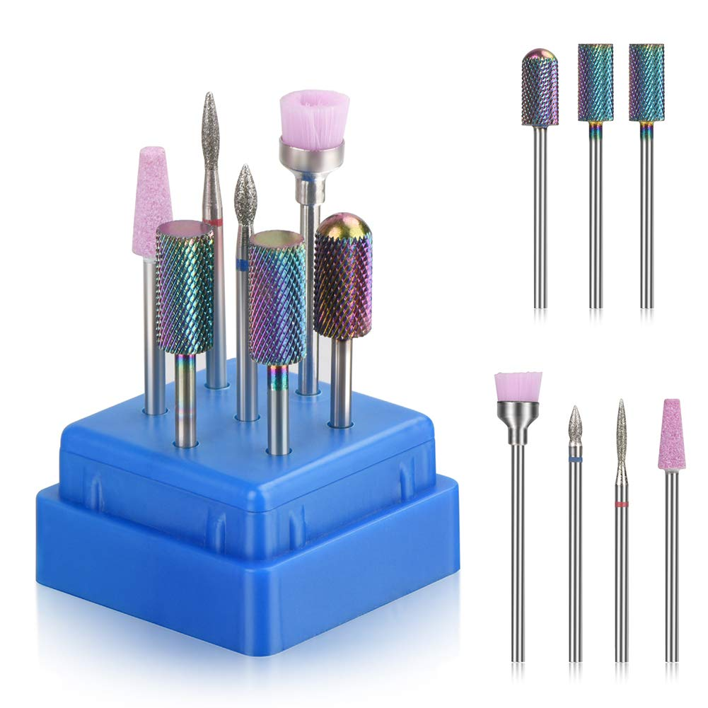 Bulex 7Pcs Nail Drill Bits for Acrylic Nails - 3/32 Electric Nail Drill Bit Set - Professional Nails Supply Carbide Nail Drill Bit for Gel Nails Cuticles