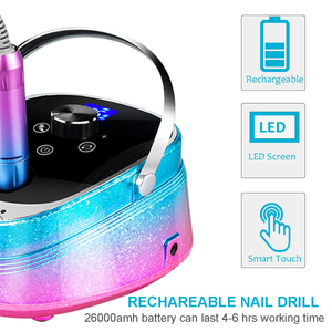 Electric Nail Drill Machine,Lumcrissy Rechargeable 35000 Rpm Professional Colorful Nail Drill for Gel Nail with Foot Pedal,Nail Pedicure Nail Drills for Gel Polish (Rainbow-A)