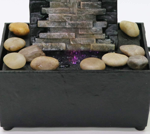 Nature'S Mark 10" H Slate Brick Wall Tabletop Water Fountain with Natural River Rocks and Color Changing LED Lights (Power Cord Attached)