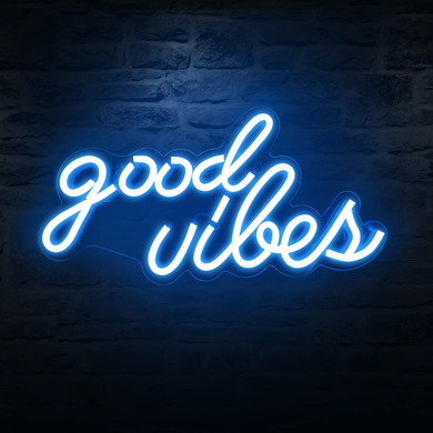Good Vibes Neon Signs for Bedroom Wall Decor Powered by USB Neon Light, Ice Blue Color,16.1