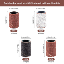 Load image into Gallery viewer, 242 Pieces Professional Sanding Bands for Nail Drill 240 Pieces 3 Color Coarse Fine Grit Efile Sand Set 80#120#180#240#,2 Pieces 3/32 Inch Nail Drill Bits for Manicures and Pedicures (242)
