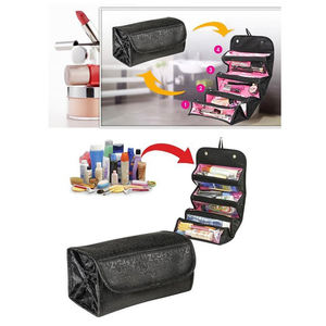 New Arrival Foldable Design Women Makeup Beauty Toiletry Storage Bag Waterproof Large Capacity Make up Organizer Pouch Bag Black
