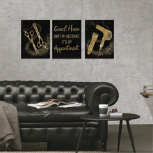 Load image into Gallery viewer, Conipit Barbershop Tools Wall Picture Hair Salon Canvas Art for Bathroom Black and Gold Picture Motivational Quote Painting Prints Gallery Wrapped Ready to Hang 3 Pieces

