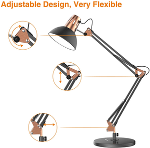 LEPOWER Metal Desk Lamp, Adjustable Goose Neck Architect Table Lamp with On/Off Switch, Swing Arm Desk Lamp with Clamp, Eye-Caring Reading Lamp for Bedroom, Study Room &Office (Sandy Black)