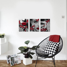 Load image into Gallery viewer, Kitechaser Fashion Canvas Wall Art Black &amp; White Fashion Women Red Lip Nails Hands Butterfly Surrounding Pictures Canvas Prints Modern Beauty Salon Make up Poster for Girl Bedroom Bathroom Living Room
