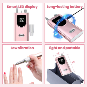 Delanie 35000RPM Professional Nail Drill Machine, Portable Nail Drills for Acrylic Nails, Electric Nail File Rechargeable Efile Nail Drill for Gel Nails Remove (Rose Gold)