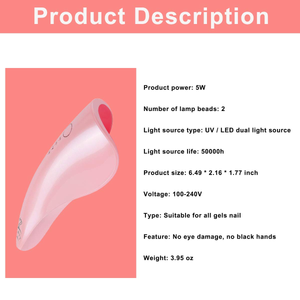 Makartt Rechargeable UV Nail Lamp Cordless 5W Nail Dryer Gel Lamp UV Light for Gel Nails Poly Nail Portable Lightweight Gel Lamp Nail Art Equipment White Pink C-12