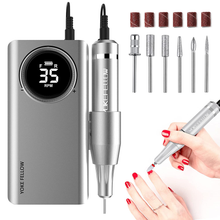 Load image into Gallery viewer, YOKE FELLOW Rechargeable 35000RPM Nail Drill, Portable Nail Drill Machine Electric Nail E File Manicure Drill Set High Speed Nail Tools for Nail Salon, Silver
