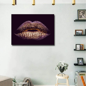 Woman Gold Lips Wall Decor Canvas Prints Makeup Body Purple Lip Art Picture Poster Frame Artwork Living Room Bedroom Beauty Salon Bathroom Home Decoration Ready to Hang(20''Wx28''H)