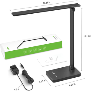 Lepro LED Desk Lamp with USB Charging Port Dimmable Home Office Lamp Touch Control Bright Reading Table Lamp, 3 Color Modes with 5 Brightness Level, Eye Caring Natural Light Modern Task Lamp (Black)