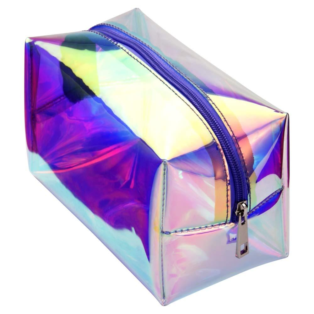 Cambond Holographic Makeup Bag Clear Cosmetic Bag Organizer Large Capacity Iridescent Makeup Pouch Clear Toiletry Pouch Hologram Clutch Cosmetic Pouch for Women Purple
