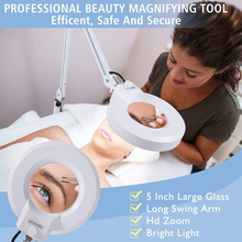 Load image into Gallery viewer, Magnifying Floor Lamp with 5 Wheels Rolling Base for Estheticians - 1,500 Lumens LED Dimmable Light with Magnifying Glass, 8-Diopter Lighted Magnifier for Reading, Crafts, Sewing, Close Work(5X)
