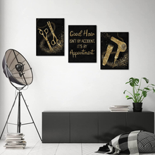 Load image into Gallery viewer, Conipit Barbershop Tools Wall Picture Hair Salon Canvas Art for Bathroom Black and Gold Picture Motivational Quote Painting Prints Gallery Wrapped Ready to Hang 3 Pieces

