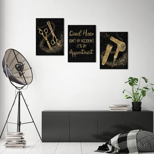 Conipit Barbershop Tools Wall Picture Hair Salon Canvas Art for Bathroom Black and Gold Picture Motivational Quote Painting Prints Gallery Wrapped Ready to Hang 3 Pieces