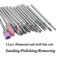 Load image into Gallery viewer, ERUIKA 14Pcs Nail Drill Bits Set, Professional Rotary Burrs Diamond Cuticle Remover Bits Kit, 3/32&quot; Electric Manicure Nail File Bit for Acrylic Gel Nails Cuticle Manicure
