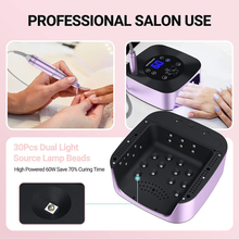 Load image into Gallery viewer, Melodysusie Professional 2 in 1 Nail Drill with Nail Lamp, 60W Nail Dryer with 4 Timer Setting Sensor for Acrylic Gel Poly Nails Curing and Removing, Salon Home Use, Purple
