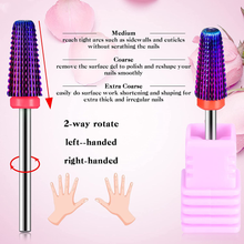 Load image into Gallery viewer, 3 Pieces Nail Carbide 5 in 1 Bit, Nail Drill Bits Set-2 Way Rotate Use for Both Left to Right Handed, 3/32 Inch Shank Size Drill Machine for Fast Remove Acrylic or Hard Gel (Purple)
